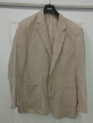 ALAN FLUSSER 男式浅色 TAUPE 亚麻和雷恩混纺运动夹克 L 码全新无标签  — 第 1/4 张图片