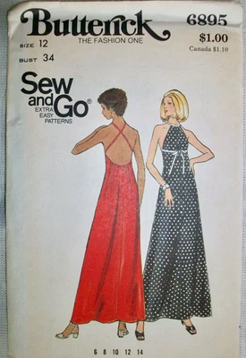 Vintage 70s Butterick Easy Sewing Pattern 6895 Halter Top Evening Dress Size 12 - Image 1 of 2