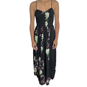 Free People Boho Fairy Goth Babydoll Beau Smocked Maxi Floral Sundress Womens XS - Picture 1 of 10