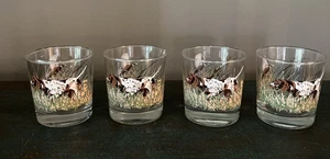 VINTAGE SET of 4 1950's LIBBEY ENGLISH SPRINGER SPANIEL DUCK WHISKEY GLASSES - Picture 1 of 13