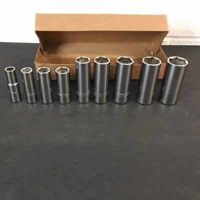 9 Pc Proto Professional 3/8 Drive SAE Deep Socket 6Pt 3/8"-7/8" USA 5012H 5028H - Image 1 of 4