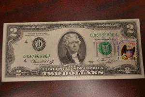 1976 Two Dollar Federal Reserve Note $2 Bill- First Day of Issue with Stamp #136 - Picture 1 of 2