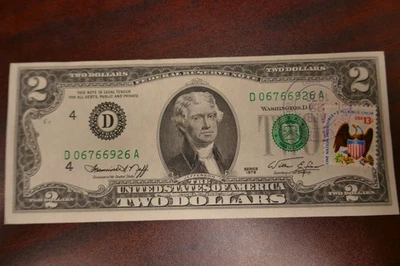 1976 Two Dollar Federal Reserve Note $2 Bill- First Day of Issue with Stamp #136 - Image 1 of 2