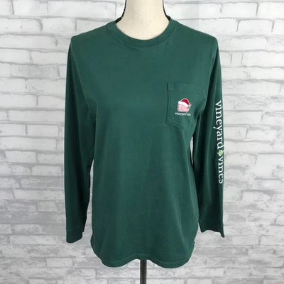 Camiseta Vineyard Vines Mujer XL Verde Manga Larga Bolsillo Papá Noel Ballena Algodón Foto 1 de 4