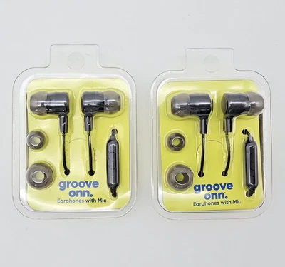 2 Pair Groove Onn Earphones Earbuds Headphone Black 3 Silicone Tips 3.5mm Jack - Image 1 of 4