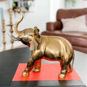 Vintage | Gold Heavy Large Brass Elephant Decor Design Shelf Boho Bohemian MCM - Picture 1 of 8