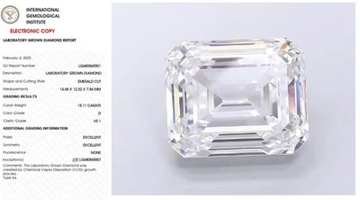 15.11 Emerald Lab Grown Diamond For Engagement Ring IGI Certified D VS1 - Image 1 of 4