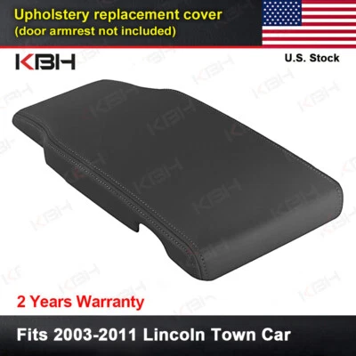 Fit 2003-2011 Lincoln Town Car Center Console Lid Armrest PU Leather Cover Black - Image 1 of 4