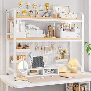 2 Tier Desktop Bookshelf for Computer Desk, Countertop Hutch Bookcase Organizer, - Picture 1 of 9