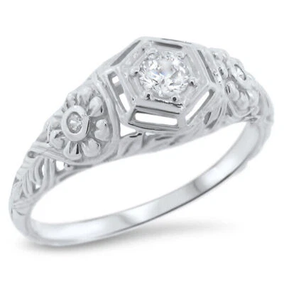 ENGAGEMENT WEDDING ART NOUVEAU STYLE 925 STERLING SILVER CZ RING            839Z - Image 1 of 4