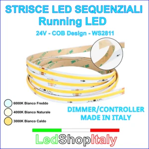 Led Sequenziali Strisce Led Digitali Running Led COB 24V 12W/metro Luce uniforme - Foto 1 di 15