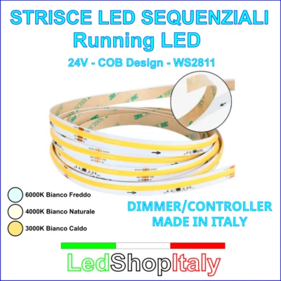 Led Sequenziali Strisce Led Digitali Running Led COB 24V 12W/metro Luce uniforme - Immagine 1 di 4