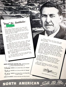 PRINT AD 1942 North American Aviation Worker Patriotic Letter to Goebbels - Picture 1 of 1