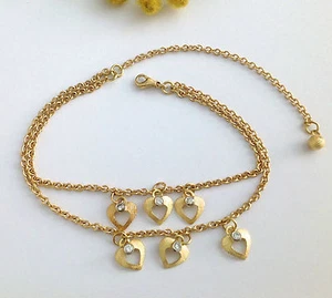 BRACCIALETTO CON CUORI IN ORO GIALLO 18KT - 18KT SOLID GOLD CHARMS BRACELET - Imagen 1 de 1