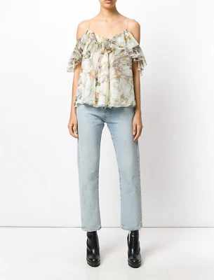 NUEVO CON ETIQUETAS $1585 ALEXANDER MCQUEEN Top Floral Volantes Hombro Frío Talla 40 Foto 1 de 4