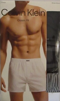 3 GENUINE CALVIN KLEIN GRAY RED BLACK COTTON BLEND WOVEN BOXER SHORTS UNDERWEAR  - Image 1 of 4