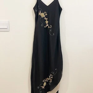 Abito Slip Vintage Donna Piccolo Nero Ricamato Floreale Prom Asimmetrico Y2K 90 - Foto 1 di 7