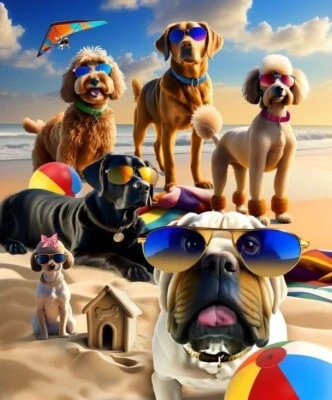 New Cool Beach Dogs Throw Blanket Gift Plush Poodle Dog Whimsical Breeds Puppy - Image 1 of 3