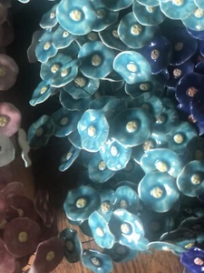 Five Polish 15" Long Stem Turquoise Ceramic Flowers w Yellow Pistils From Poland - Picture 1 of 6