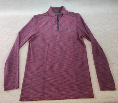 Under Armour Mens Threadborne 1/4 Zip Pullover S Fitted Burgundy Black Heathered - Image 1 of 4