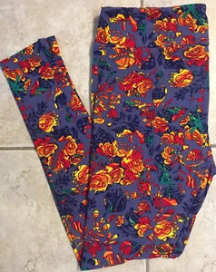 NEW Lularoe Leggings TC Tall Curvy Purple Blue Red Orange Yellow Floral Roses - Picture 1 of 4