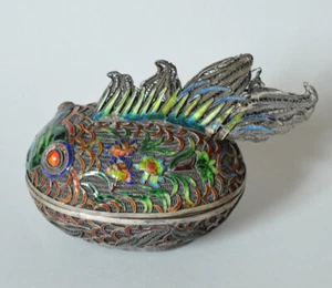 ANFANG 20. JH. CHINESISCHE EXPORT FILIGRANE UND EMAILLE FISCHDOSE QING CHINA - Bild 1 von 9