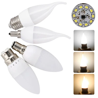 3W LED Candle Light Bulbs Dimmable E27 E14 B22 B15 2835 SMD 220V White Lamps RC - Image 1 of 4