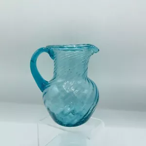 Jarra crema vidrio craquelado remolino azul soplado a mano vintage Pontil núcleo de cabaña - Imagen 1 de 8