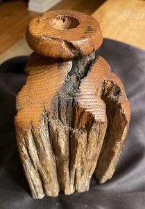 Natural Burl Wood Bud Vase Root Burl 3 Sided Art Display Hardwood 7” RARE - Picture 1 of 6