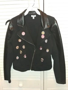 DISNEY D Signed Black Faux Leather Girls MC Jacket size M (14-16) VGUC - Picture 1 of 6