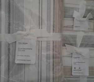 POTTERY BARN Clayton Stripe FULL/QUEEN Duvet & 2 STANDARD Shams NEW ~ NEUTRAL - Picture 1 of 1