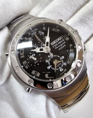 Мужские часы с хронографом SEIKO Premier будильник 38 мм черный циферблат сталь SDWG43 - Изображение 1 из 4