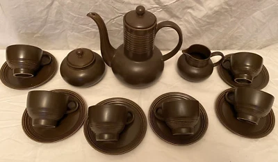 Myott Chocolate Brown Mid Century Modern Tea/Coffee Service Set 15 Pieces - Image 1 of 4