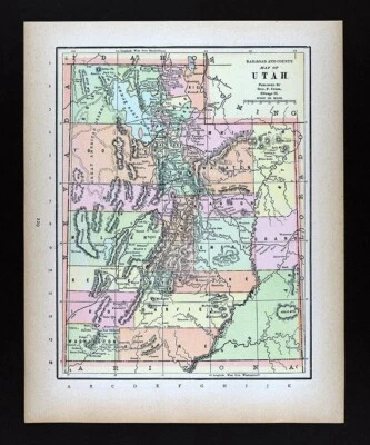 Mapa Cram 1894 Utah Salt Lake City Brigham Ogden Provo Price Moab St. George UT Foto 1 de 4