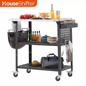 Outdoor Kitchen Cart Stainless Steel Grill Tables Flip Top 3-Tier Storage Shelf - Picture 1 of 11