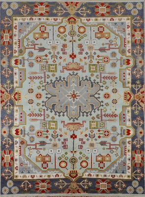 Geometric Tribal Style Kazak Hand-Knotted Living Room Rug 8x10 ft - Image 1 of 4