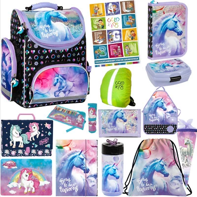 GOLDKIDS Schulranzen 14er-Set - Schul-Rucksack für Kinder Einhorn Motiv - 1-3 Klasse