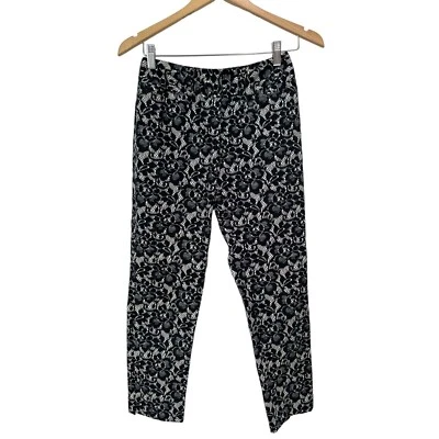 Dolce Gabbana Lace Print Flat Front Pants Womens 30 Black White Cotton Blend - Image 1 of 4