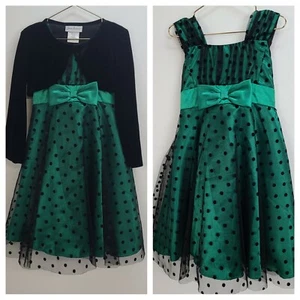 Jona Michelle Girls Dress 6 Green Black 2 Piece Velour Jacket Sleeveless Dress - Picture 1 of 11