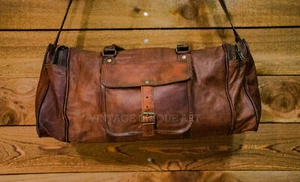 Equipaje de viaje de cuero marrón vintage para hombre bolsa ligera para gimnasio - Imagen 1 de 4