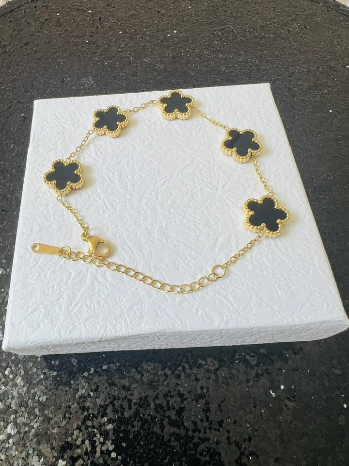 Armband Kleeblatt Blume  18K Vergoldet Titanstahl - Bild 1 von 1