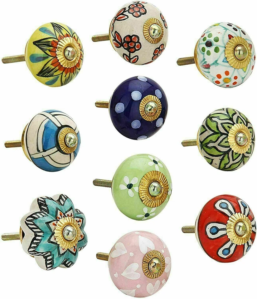 10 PC Multi Color Pull Handle Kitchen Cabinet Handle Knobs Ceramic Door Knobs - Image 1 of 4