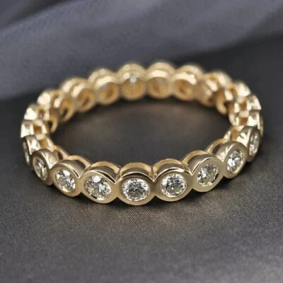 2Ct Round Cut VVS1 Moissanite Eternity Wedding Band Ring 14K Yellow Gold Plated - Image 1 of 4