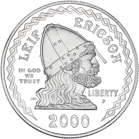 2000 P Leif Ericson Proof Commemorative 90% Silver Dollar US Coin See Pics W436 Cover