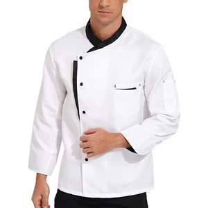 Men Unisex Chef Kitchen Work Coat Restaurant Cooking Jacket Tops Canteen Uniform - Picture 1 of 89