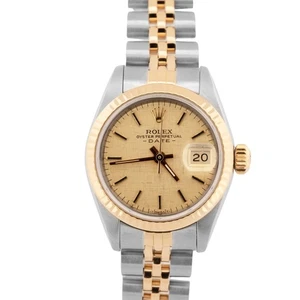 Ladies Rolex DateJust 26mm CHAMPAGNE LINEN 18K Gold Stainless JUBILEE 69173 - Picture 1 of 9