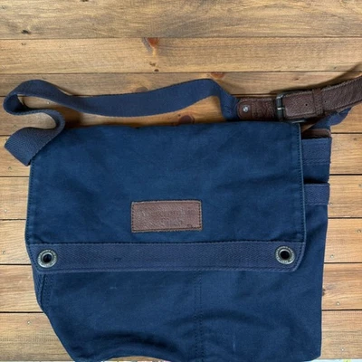 Bolso Mensajero Abercrombie & Fitch Azul Lona Y2K Deletrear Parche de Cuero 17x13 Foto 1 de 4