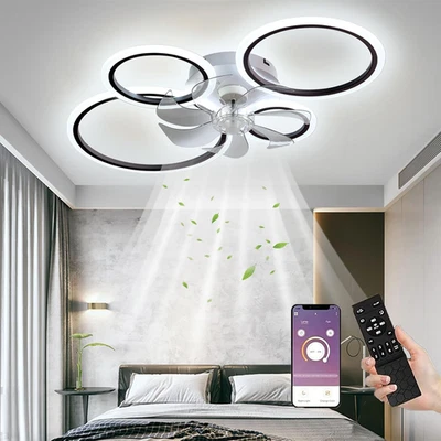 Ventilatore Da Soffitto Con Luce, Plafoniera LED Con Ventilatore Telecomando E A - Immagine 1 di 4