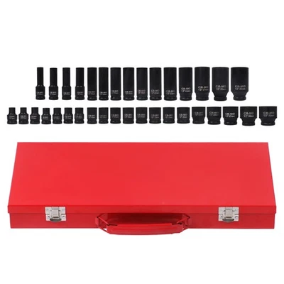 1/2" Inch 35Pcs Deep Impact Socket Set Drive 8-32mm Metric Garage Sae With Box - Image 1 of 4