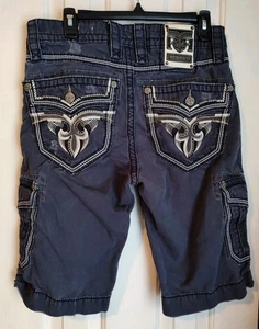 Rock Revival Classic Navy Blue Cargo Shorts Pocket Herren 29 Distressed  - Bild 1 von 11